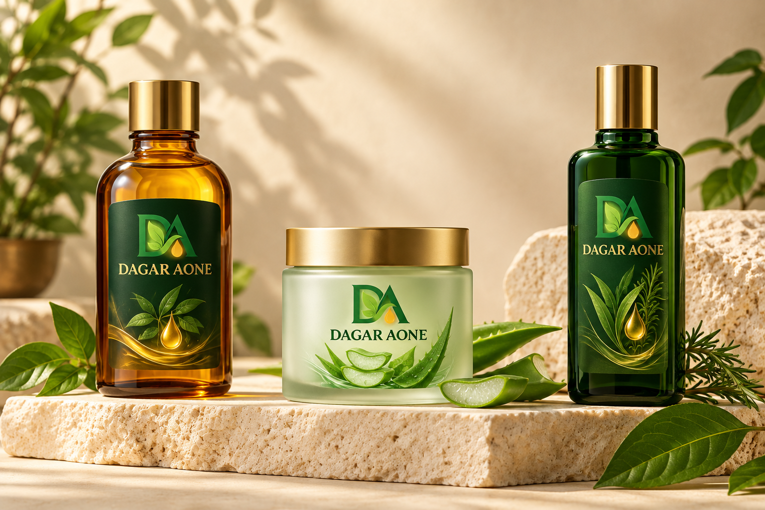 A selection of DAGAR AONE botanical care products